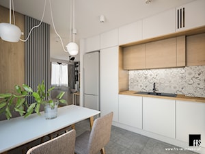 Apartament w Krakowie - Osiedle Akademickie - Średnia zamknięta szara z zabudowaną lodówką z nablatowym zlewozmywakiem kuchnia jednorzędowa, styl nowoczesny - zdjęcie od FRS ARCHITEKCI