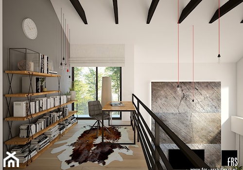 Dom pod lasem - Średnie w osobnym pomieszczeniu białe szare biuro, styl nowoczesny - zdjęcie od FRS ARCHITEKCI