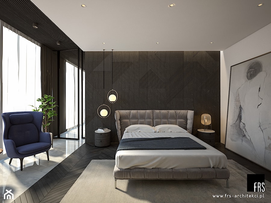 Dom w Krakowie - Średnia biała czarna sypialnia, styl nowoczesny - zdjęcie od FRS ARCHITEKCI
