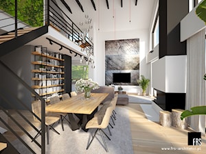 Dom pod lasem - Duży biały czarny szary salon, styl nowoczesny - zdjęcie od FRS ARCHITEKCI