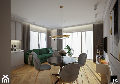 Mieszkanie na Żoliborzu - Średni biały salon z kuchnią z jadalnią, styl nowoczesny - zdjęcie od FRS ARCHITEKCI