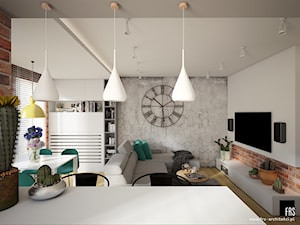 Mieszkanie M Lokum - Średni biały szary salon z jadalnią z bibiloteczką, styl nowoczesny - zdjęcie od FRS ARCHITEKCI