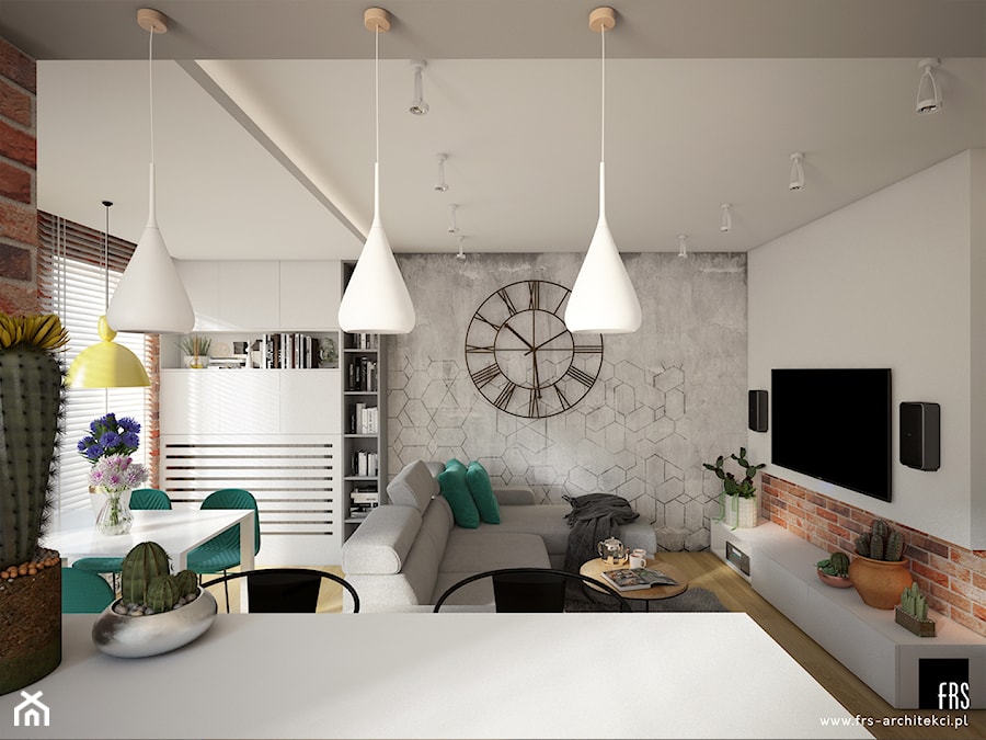 Mieszkanie M Lokum - Średni biały szary salon z jadalnią z bibiloteczką, styl nowoczesny - zdjęcie od FRS ARCHITEKCI