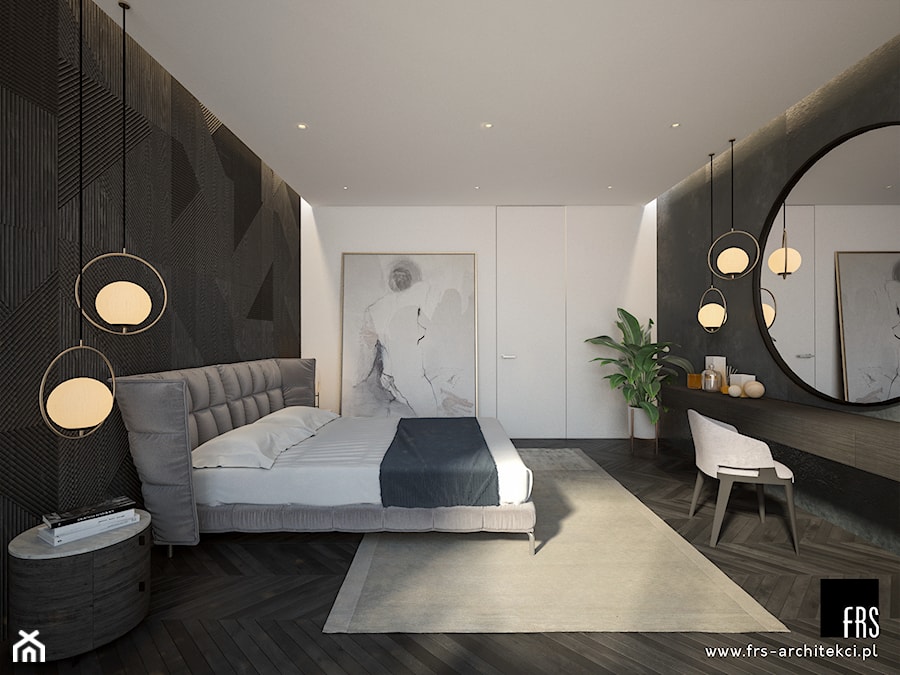 Dom w Krakowie - Średnia biała czarna sypialnia, styl nowoczesny - zdjęcie od FRS ARCHITEKCI