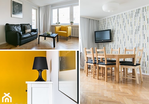 Apartament inny niż wszystkie - rearanżacja i home staging mieszkania na wynajem - Średni szary salon z jadalnią, styl minimalistyczny - zdjęcie od IDEALS . Marta Jaślan Interiors