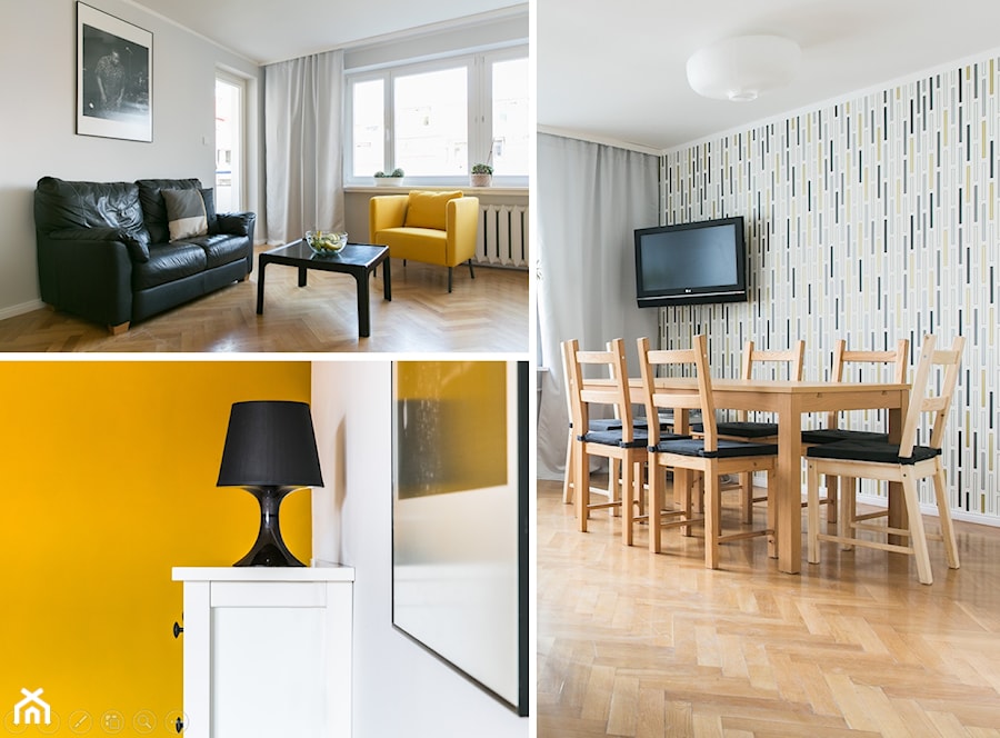 Apartament inny niż wszystkie - rearanżacja i home staging mieszkania na wynajem - Średni szary salon z jadalnią, styl minimalistyczny - zdjęcie od IDEALS . Marta Jaślan Interiors