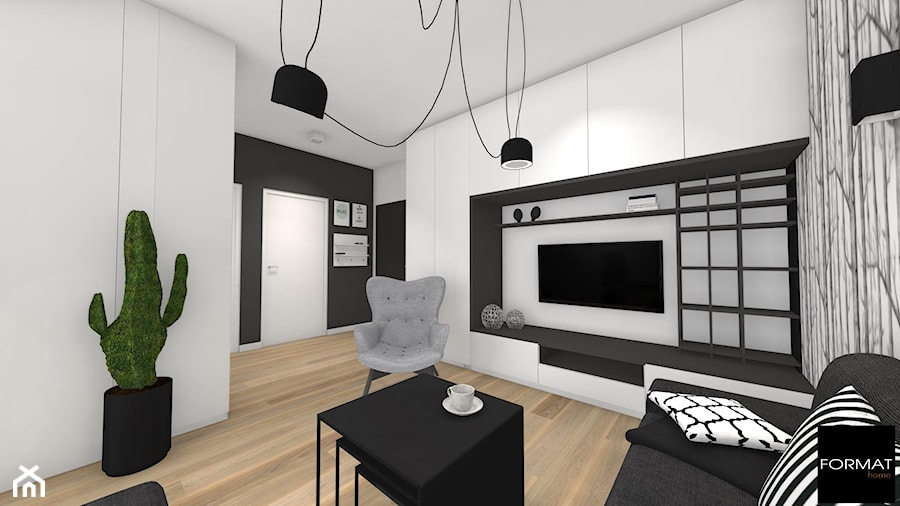 Mieszkanie black & white - Średni biały salon - zdjęcie od Studio FORMAT HOME