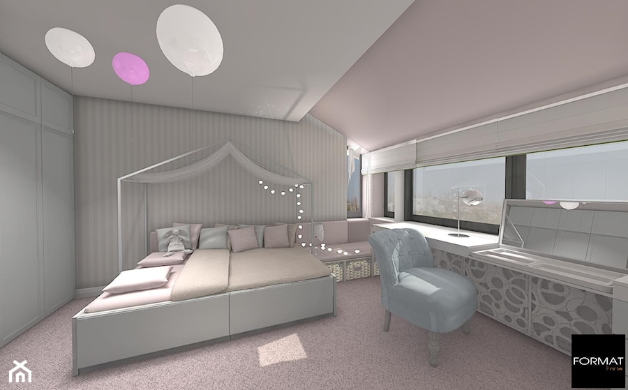 Pokoje dzieci rajdowca - Średnia szara sypialnia na poddaszu - zdjęcie od Studio FORMAT HOME