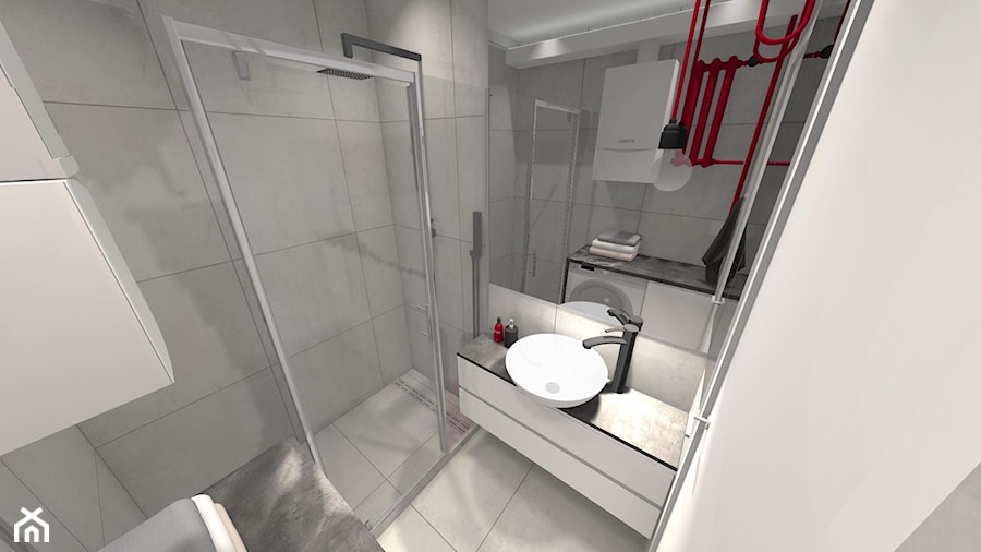 Projekt łazienki i toalety - Mała bez okna z pralką / suszarką z lustrem łazienka - zdjęcie od Studio FORMAT HOME
