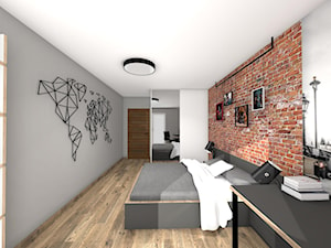 Mieszkanie dla studenta - Duża szara z biurkiem sypialnia - zdjęcie od Studio FORMAT HOME