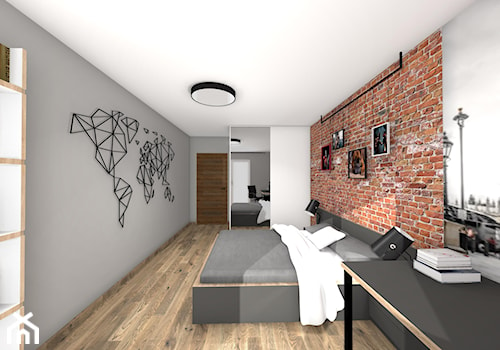 Mieszkanie dla studenta - Duża szara z biurkiem sypialnia - zdjęcie od Studio FORMAT HOME