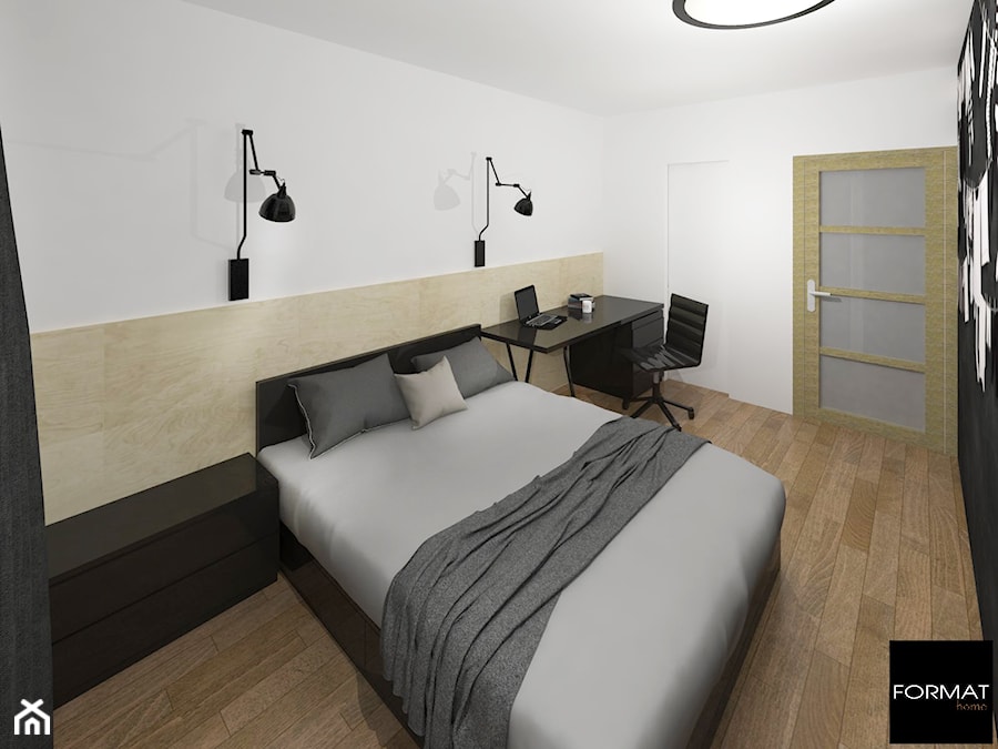 Mieszkanie dla singla - Średnia biała czarna z biurkiem sypialnia, styl nowoczesny - zdjęcie od Studio FORMAT HOME
