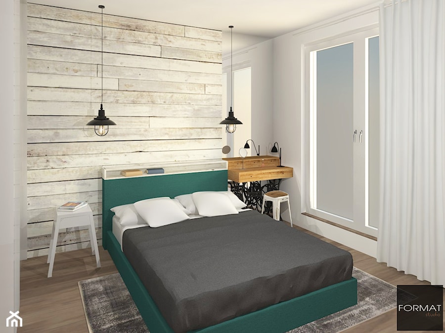 Mieszkanie ludzi z pasją - Mała biała sypialnia, styl industrialny - zdjęcie od Studio FORMAT HOME