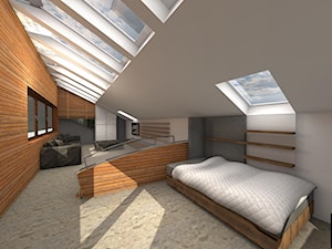 Pokoje dzieci rajdowca - Duża biała szara sypialnia na poddaszu - zdjęcie od Studio FORMAT HOME