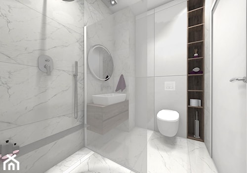 Projekt łazienek w nowoczesnym stylu - Średnia bez okna z lustrem z marmurową podłogą z punktowym oświetleniem łazienka - zdjęcie od Studio FORMAT HOME