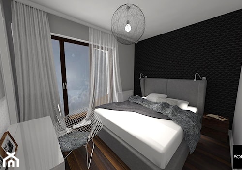 Apartament w Katowicach - Mała czarna szara sypialnia - zdjęcie od Studio FORMAT HOME
