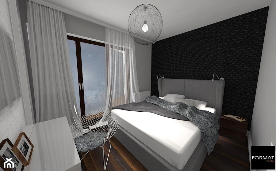 Apartament w Katowicach - Mała czarna szara sypialnia - zdjęcie od Studio FORMAT HOME