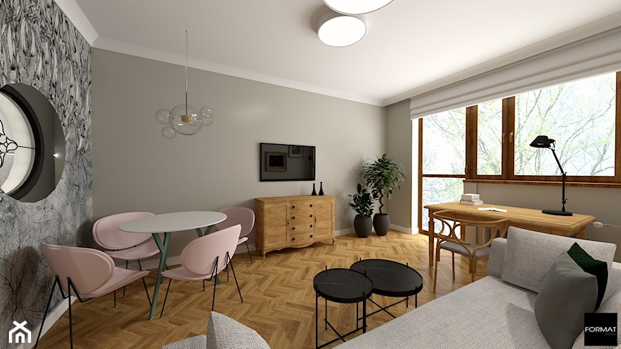 Mieszkanie przy krakowskich Błoniach - Średni beżowy szary salon z jadalnią, styl nowoczesny - zdjęcie od Studio FORMAT HOME