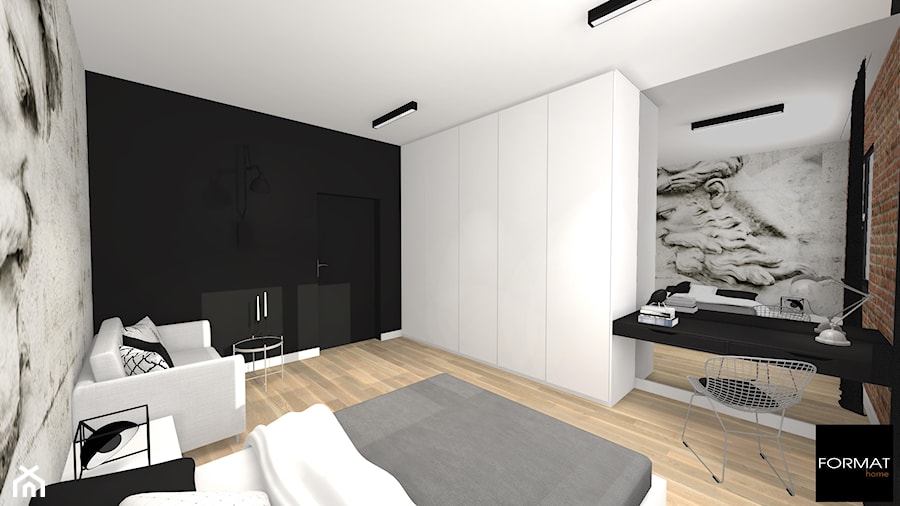 Rezydencja na Woli Justowskiej - Duża biała czarna z biurkiem sypialnia - zdjęcie od Studio FORMAT HOME