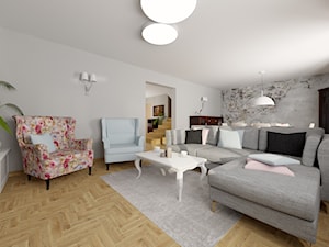 Dom na Prądniku Białym - Duży biały szary salon z jadalnią, styl prowansalski - zdjęcie od Studio FORMAT HOME