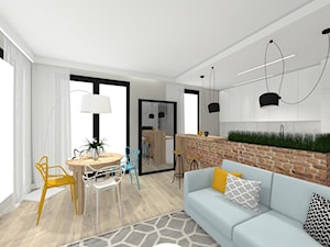 Mieszkanie na Ruczaju - Średni biały salon z kuchnią z jadalnią z tarasem / balkonem - zdjęcie od Studio FORMAT HOME