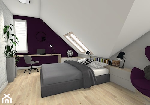 Dom w Wieliczce - Duża czarna szara z biurkiem sypialnia na poddaszu - zdjęcie od Studio FORMAT HOME