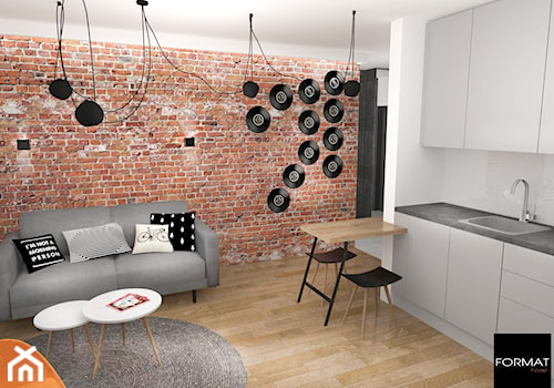 Mieszkanie dla singla - Średni biały salon z kuchnią z jadalnią, styl nowoczesny - zdjęcie od Studio FORMAT HOME