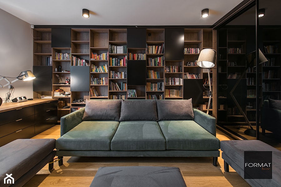 Projekt biura w domu w Krakowie - Średnie w osobnym pomieszczeniu z sofą beżowe białe biuro, styl nowoczesny - zdjęcie od Studio FORMAT HOME