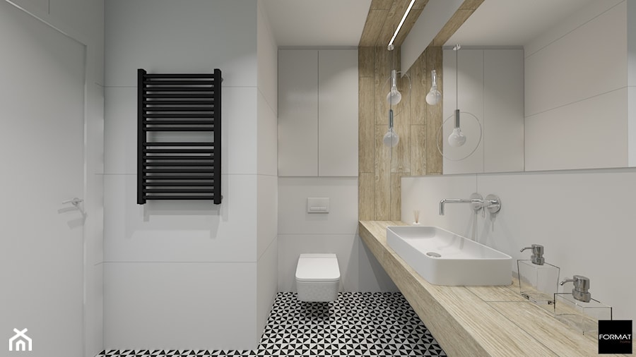 Łazienka z jodełką - Średnia bez okna z lustrem łazienka, styl nowoczesny - zdjęcie od Studio FORMAT HOME