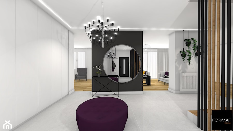 Dom w Kłaju - Duży biały czarny hol / przedpokój - zdjęcie od Studio FORMAT HOME