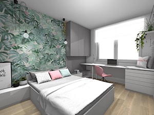 Mieszkanie w centrum Krakowa - Średnia biała szara zielona z biurkiem sypialnia - zdjęcie od Studio FORMAT HOME