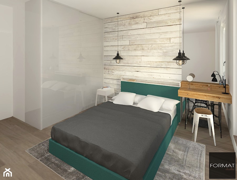 Mieszkanie ludzi z pasją - Mała biała sypialnia, styl industrialny - zdjęcie od Studio FORMAT HOME