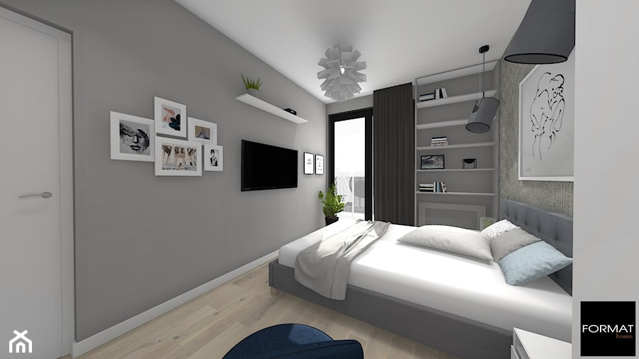 Mieszkanie black & white - Mała szara sypialnia - zdjęcie od Studio FORMAT HOME