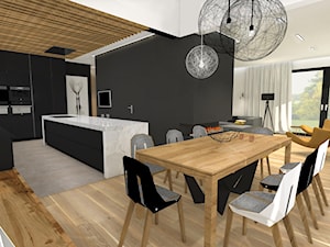 Rezydencja na Woli Justowskiej - Duża biała czarna jadalnia jako osobne pomieszczenie - zdjęcie od Studio FORMAT HOME