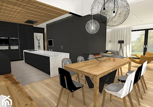 Rezydencja na Woli Justowskiej - Duża biała czarna jadalnia jako osobne pomieszczenie - zdjęcie od Studio FORMAT HOME