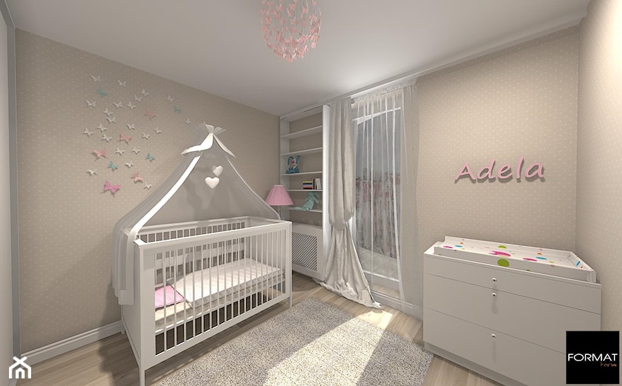 Pokój Adeli - Średni szary pokój dziecka dla niemowlaka dla dziewczynki - zdjęcie od Studio FORMAT HOME