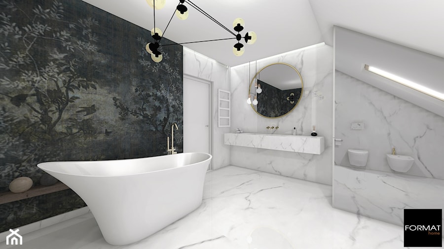 Łazienka glamour - Duża z lustrem z marmurową podłogą łazienka z oknem - zdjęcie od Studio FORMAT HOME