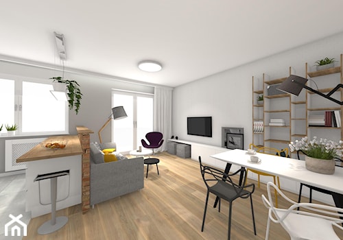 Projekt mieszkania w Krakowie - Średni szary salon z kuchnią z jadalnią - zdjęcie od Studio FORMAT HOME