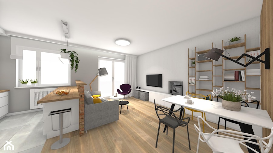 Projekt mieszkania w Krakowie - Średni szary salon z kuchnią z jadalnią - zdjęcie od Studio FORMAT HOME