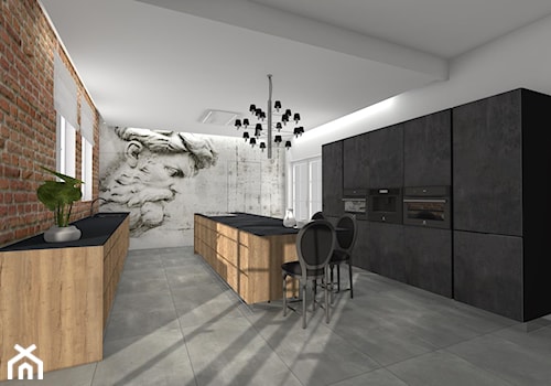Projekt kuchni w Londynie - Duża z salonem z kamiennym blatem beżowa biała z zabudowaną lodówką z podblatowym zlewozmywakiem kuchnia dwurzędowa z wyspą lub półwyspem z oknem - zdjęcie od Studio FORMAT HOME