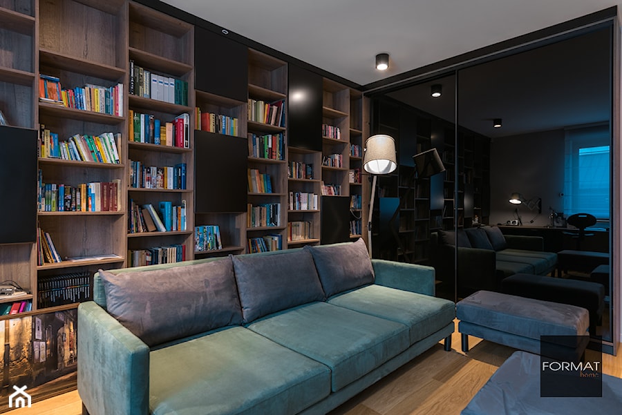 Projekt biura w domu w Krakowie - Średnie w osobnym pomieszczeniu z sofą białe szare biuro, styl nowoczesny - zdjęcie od Studio FORMAT HOME