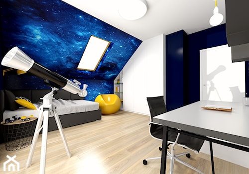 Dom pod Wieliczką 2019r. - Duży biały niebieski pokój dziecka dla nastolatka dla chłopca dla dziewczynki, styl nowoczesny - zdjęcie od Studio FORMAT HOME