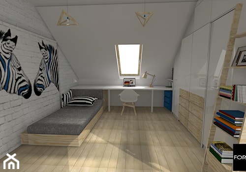 Dom pod Wolbromiem - Średnia biała z biurkiem sypialnia na poddaszu - zdjęcie od Studio FORMAT HOME