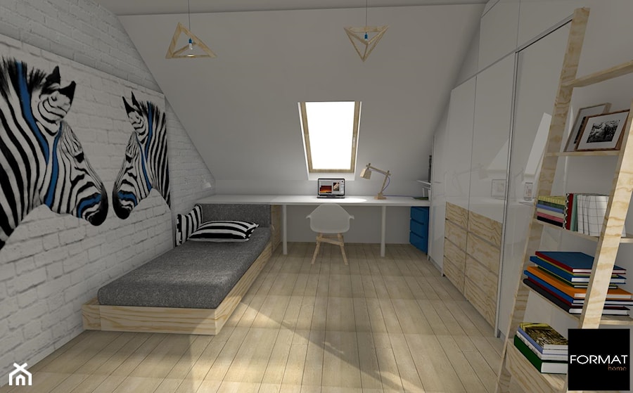 Dom pod Wolbromiem - Średnia biała z biurkiem sypialnia na poddaszu - zdjęcie od Studio FORMAT HOME