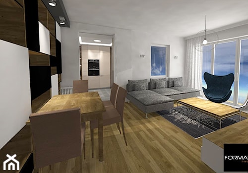 Apartament w Katowicach - Mały szary salon z jadalnią - zdjęcie od Studio FORMAT HOME