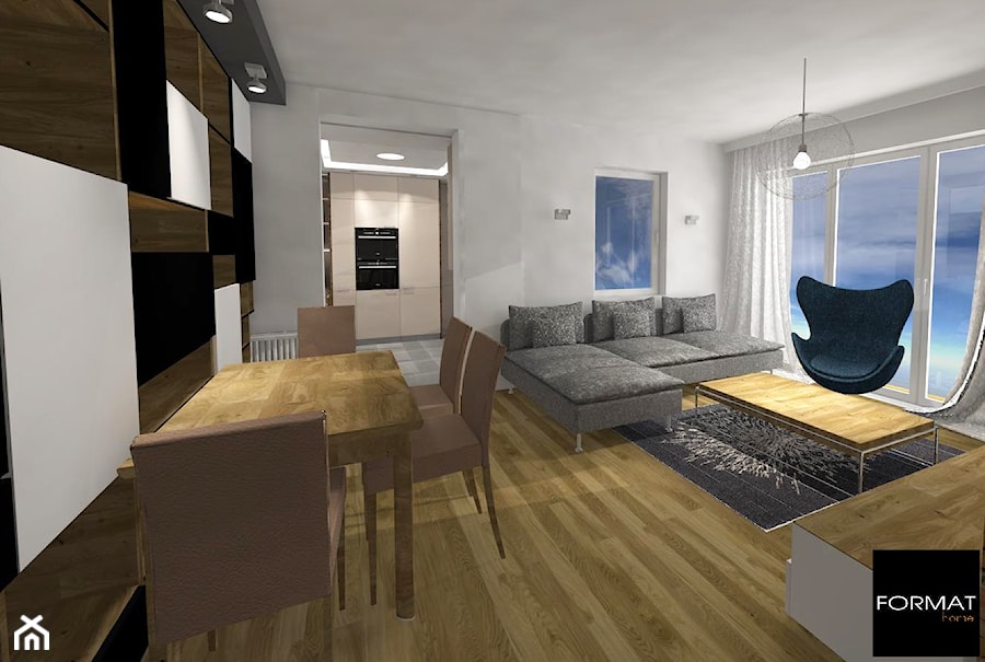 Apartament w Katowicach - Mały szary salon z jadalnią - zdjęcie od Studio FORMAT HOME