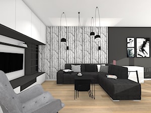 Mieszkanie black & white - Mały czarny szary salon z jadalnią - zdjęcie od Studio FORMAT HOME