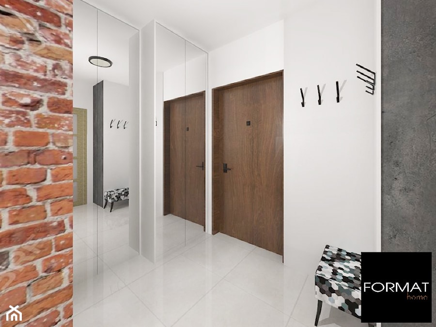 Mieszkanie dla singla - Mały z wieszakiem biały brązowy szary hol / przedpokój, styl nowoczesny - zdjęcie od Studio FORMAT HOME