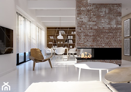 Dom w stylu skandynawskim - Mały biały salon z jadalnią, styl skandynawski - zdjęcie od FORMAarchitekci