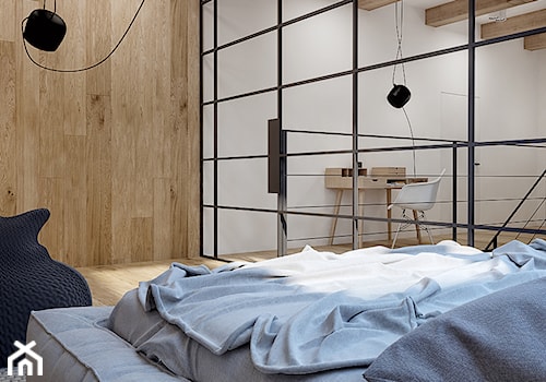 współczesna stodoła - Duża beżowa biała z biurkiem sypialnia, styl skandynawski - zdjęcie od FORMAarchitekci